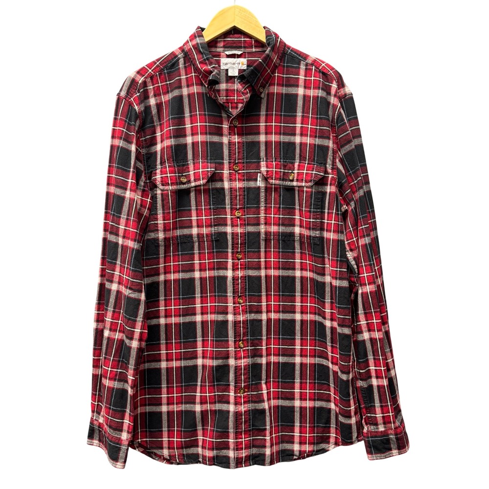 Carhartt Button Down Shirt Mens LT Large Tall Relaxed Fit Red Plaid Flannelโ